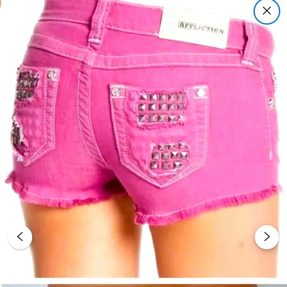 Affliction Women's Denim Shorts VIKKI IRIS PINK Short last pick color true - Picture 2 of 4